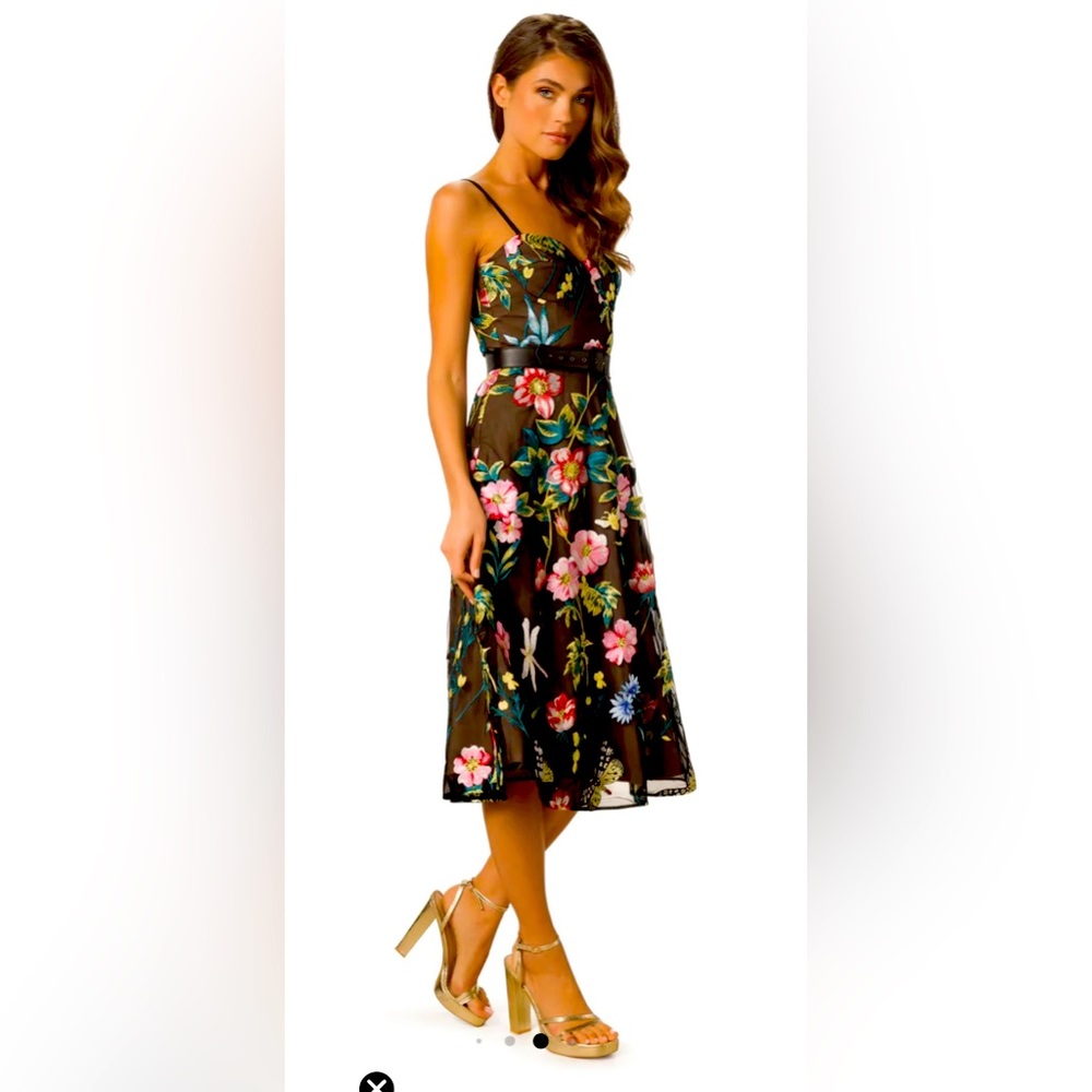DRESS THE POPULATION Carlita Butterfly Embroidery Dress